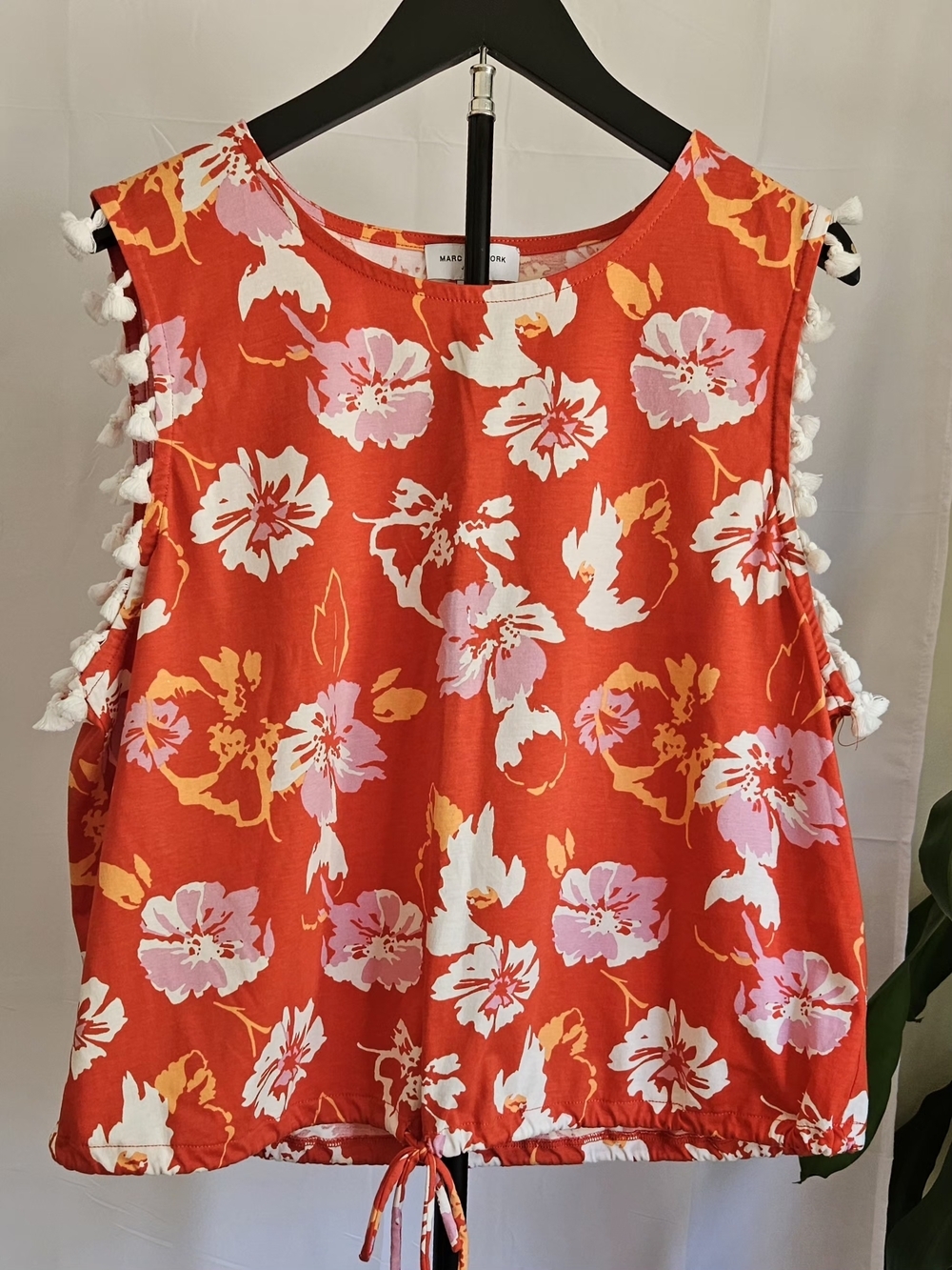 Marc New York Jeans Floral Tassel Trim Sleeveless Top Orange Pink XL - Picture 3 of 12